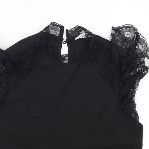 SheIn Girls Black   Basic T-Shirt Size 8 Years  - Lace Detail