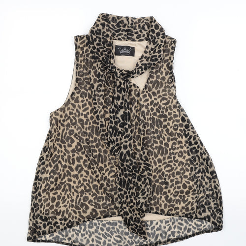 Drama Queen Womens Brown Animal Print  Tunic Blouse Size 14