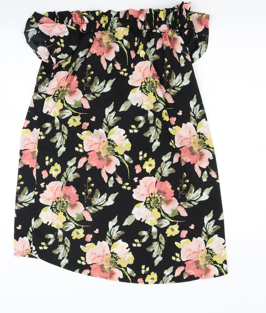 Front view of Primark women’s black floral a-line, size UK 10