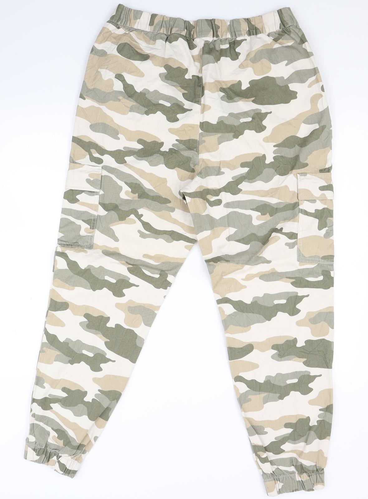 H&M Womens Beige Camouflage  Cargo Trousers Size 16 L26 in
