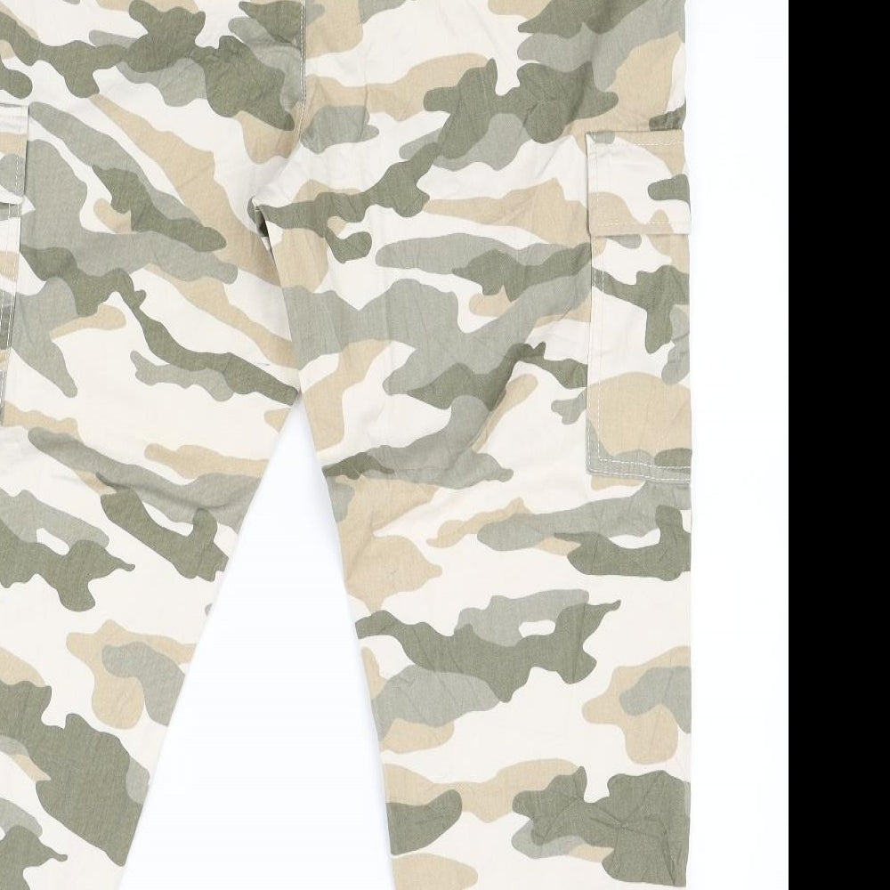 H&M Womens Beige Camouflage  Cargo Trousers Size 16 L26 in