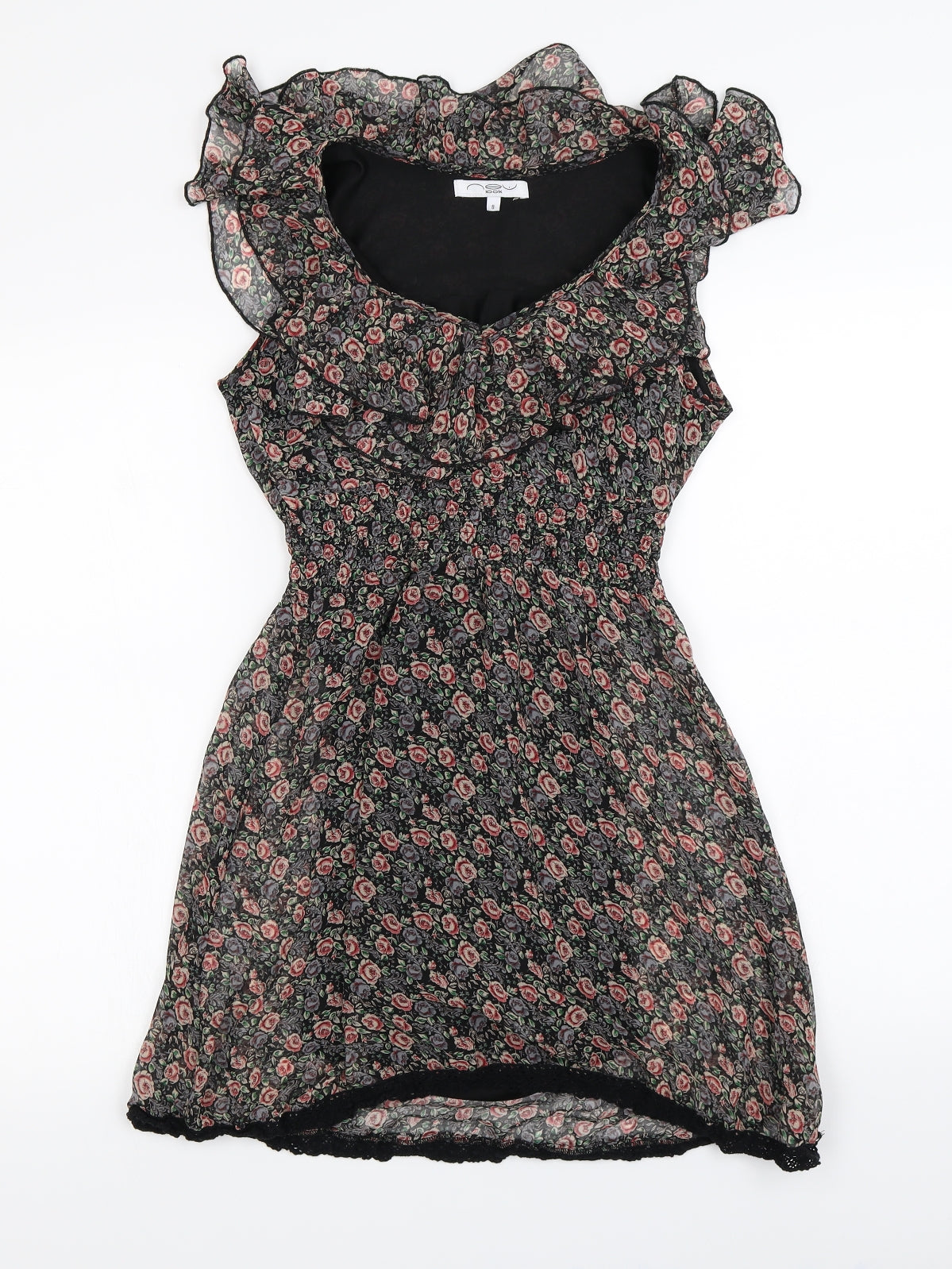 New Look  Womens Black Floral  A-Line  Size 8