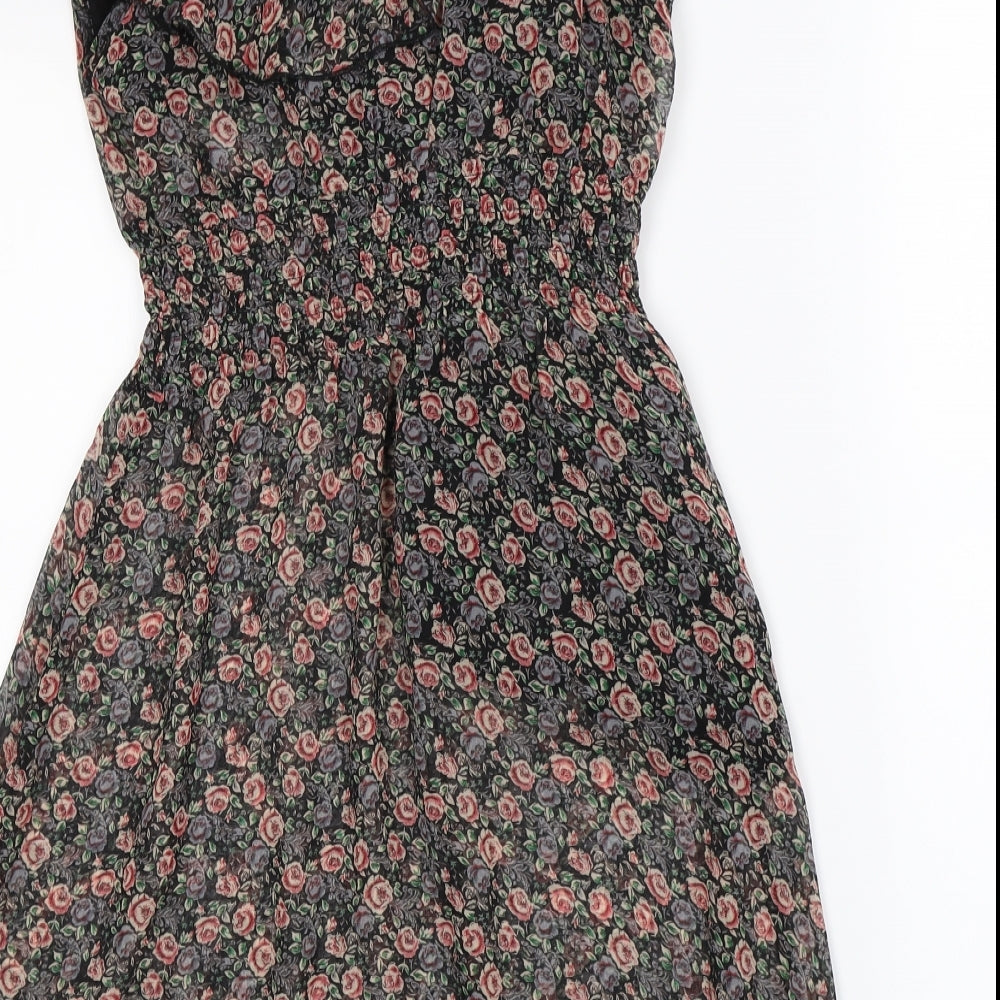 New Look  Womens Black Floral  A-Line  Size 8