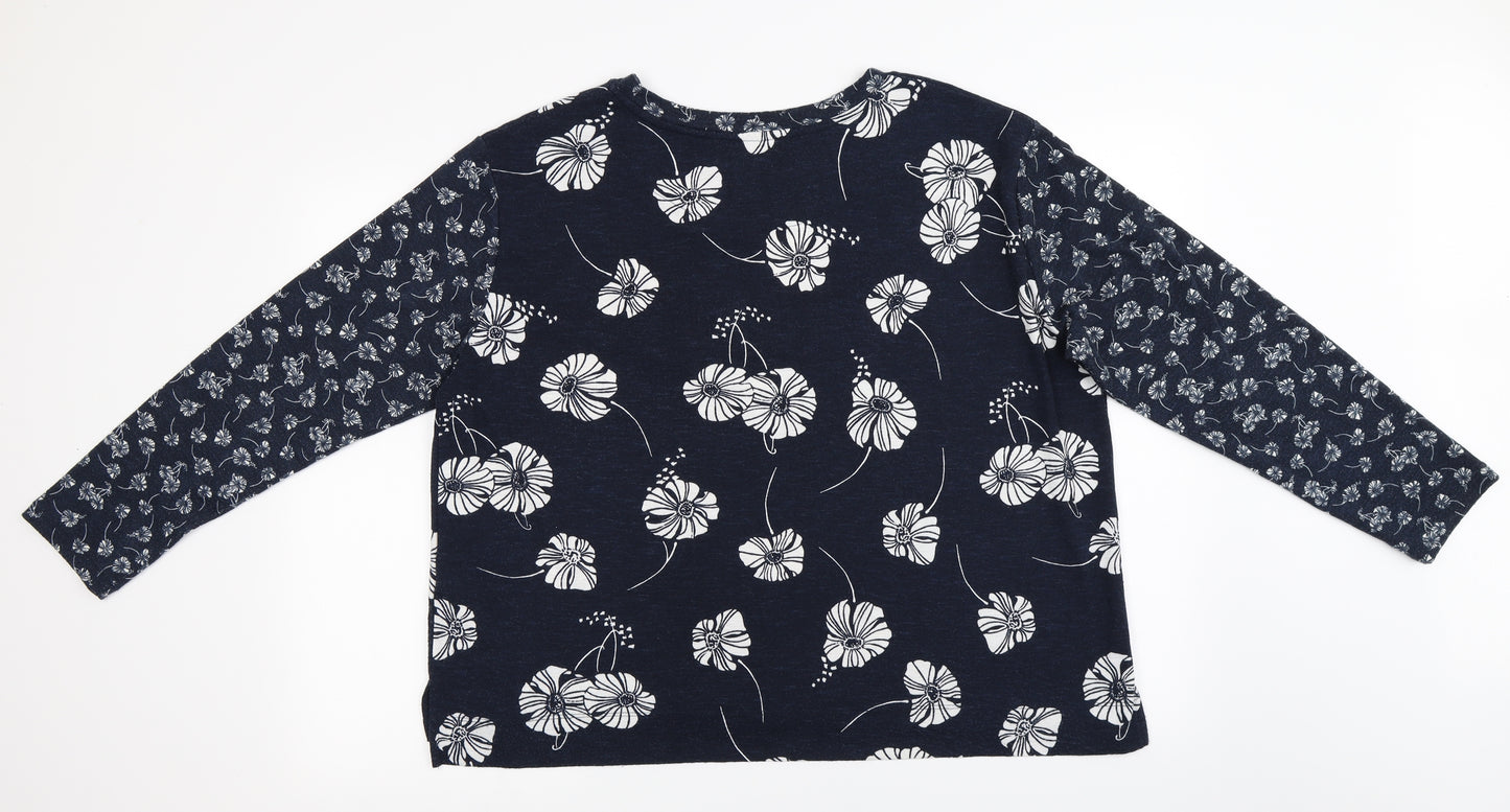 Marks and Spencer  Womens Blue Floral  Basic T-Shirt Size 18