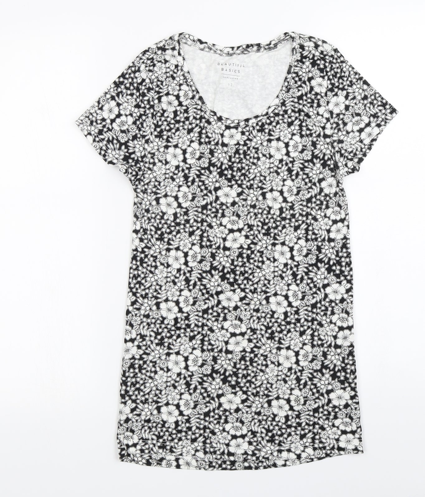 Peacocks Womens Black Floral  Basic T-Shirt Size 12