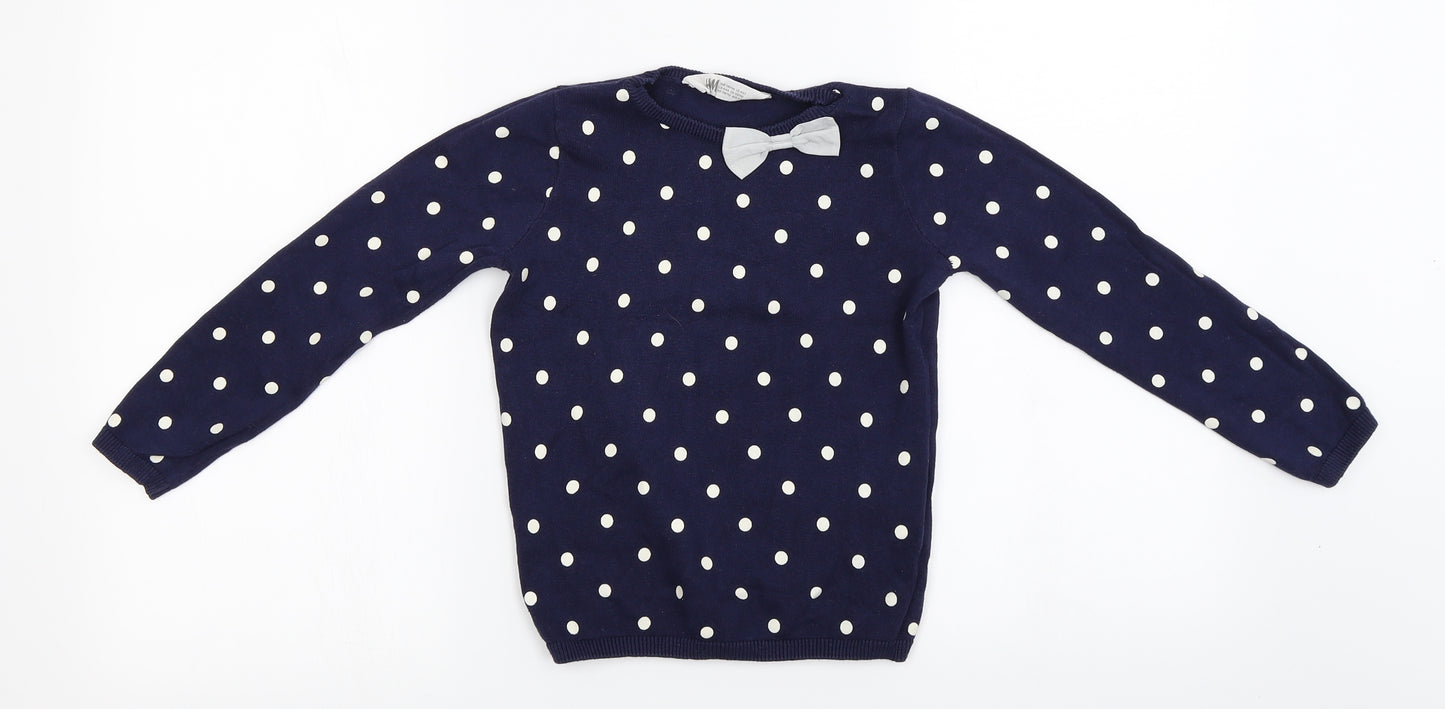 H&M  Girls Blue Polka Dot  Pullover Jumper Size 4-5 Years