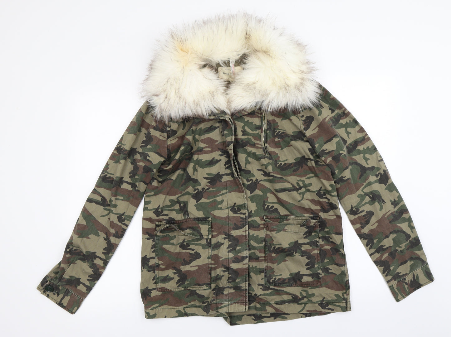River Island  Womens Green Camouflage  Jacket Coat Size 14