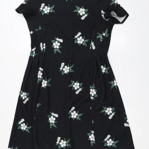 Dorothy Perkins  Womens Black Floral  A-Line  Size 14