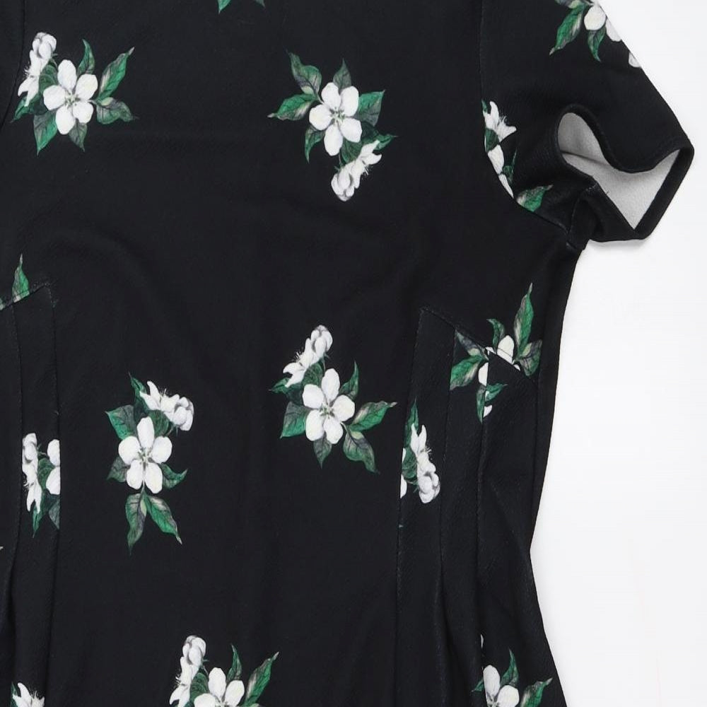 Dorothy Perkins  Womens Black Floral  A-Line  Size 14