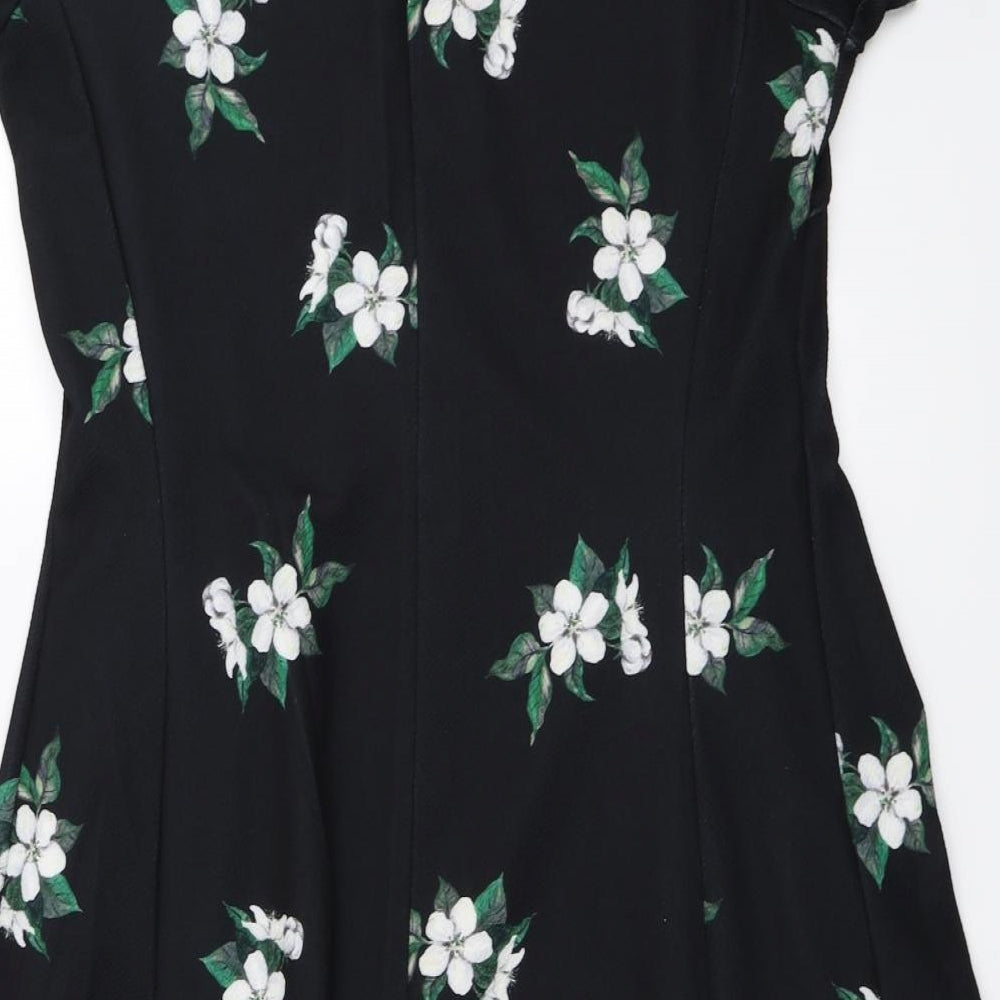 Dorothy Perkins  Womens Black Floral  A-Line  Size 14
