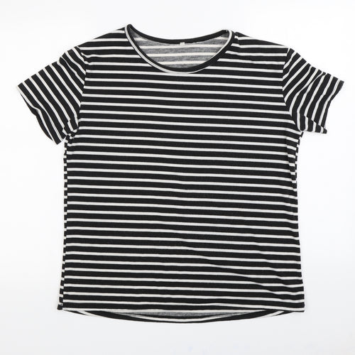 Preworn Womens Black Striped  Basic T-Shirt Size 2XL