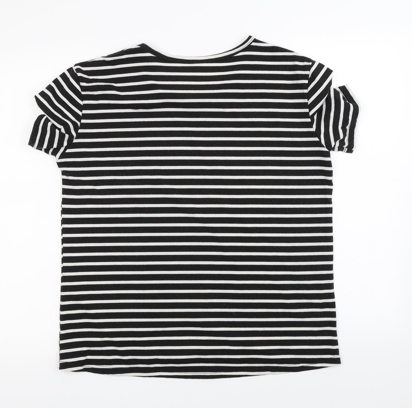 Preworn Womens Black Striped  Basic T-Shirt Size 2XL