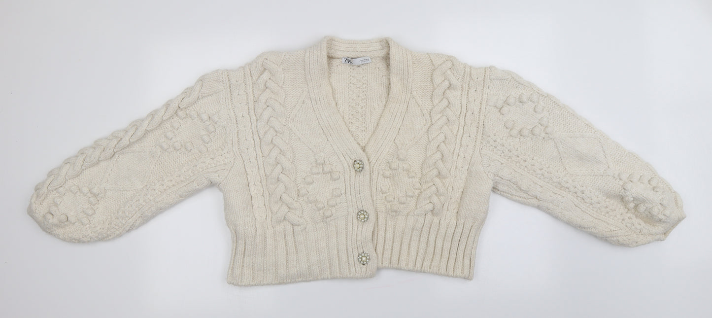 Zara Womens Ivory   Cardigan Jumper Size M