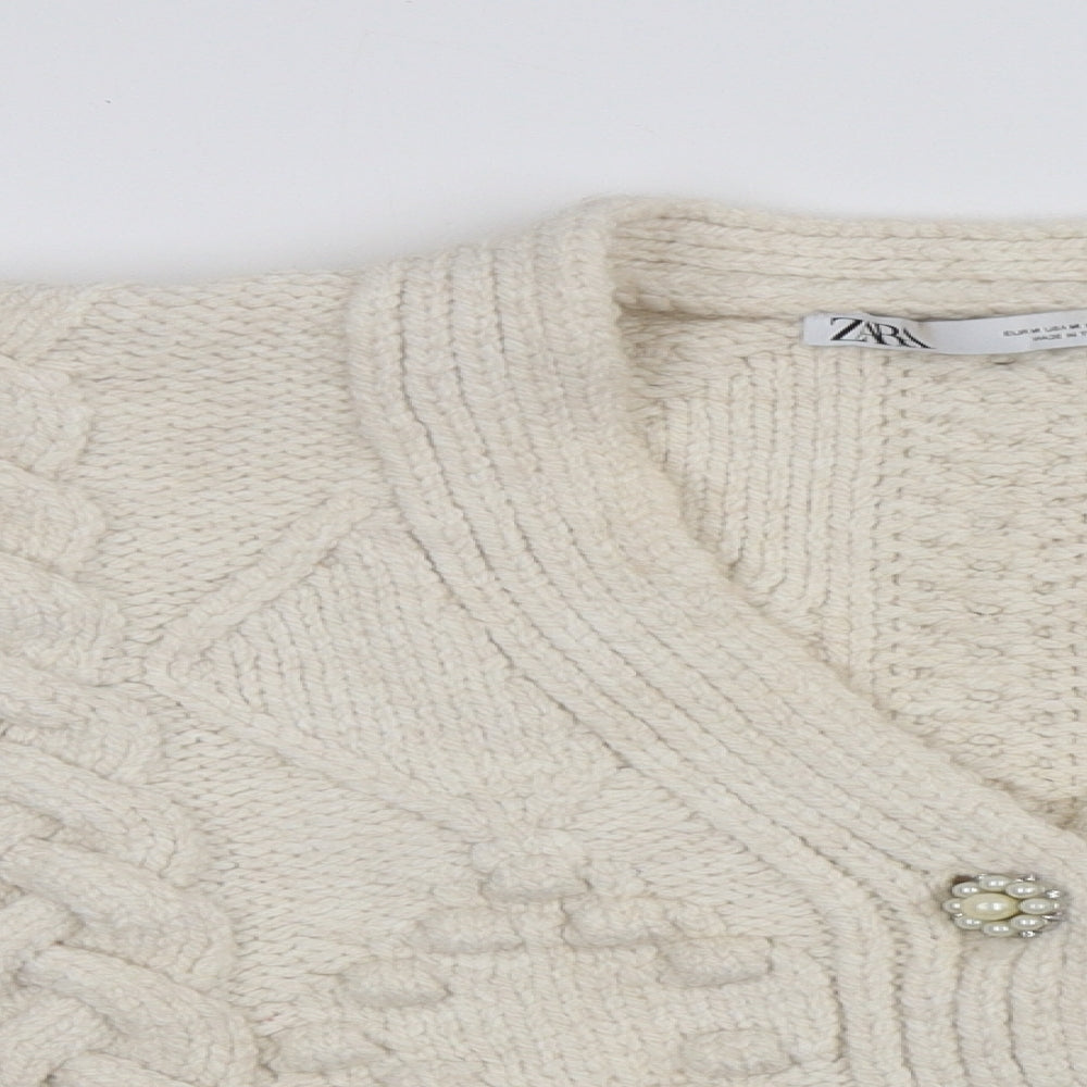 Zara Womens Ivory   Cardigan Jumper Size M