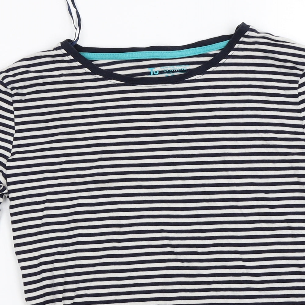 TU Womens White Striped  Basic T-Shirt Size 12
