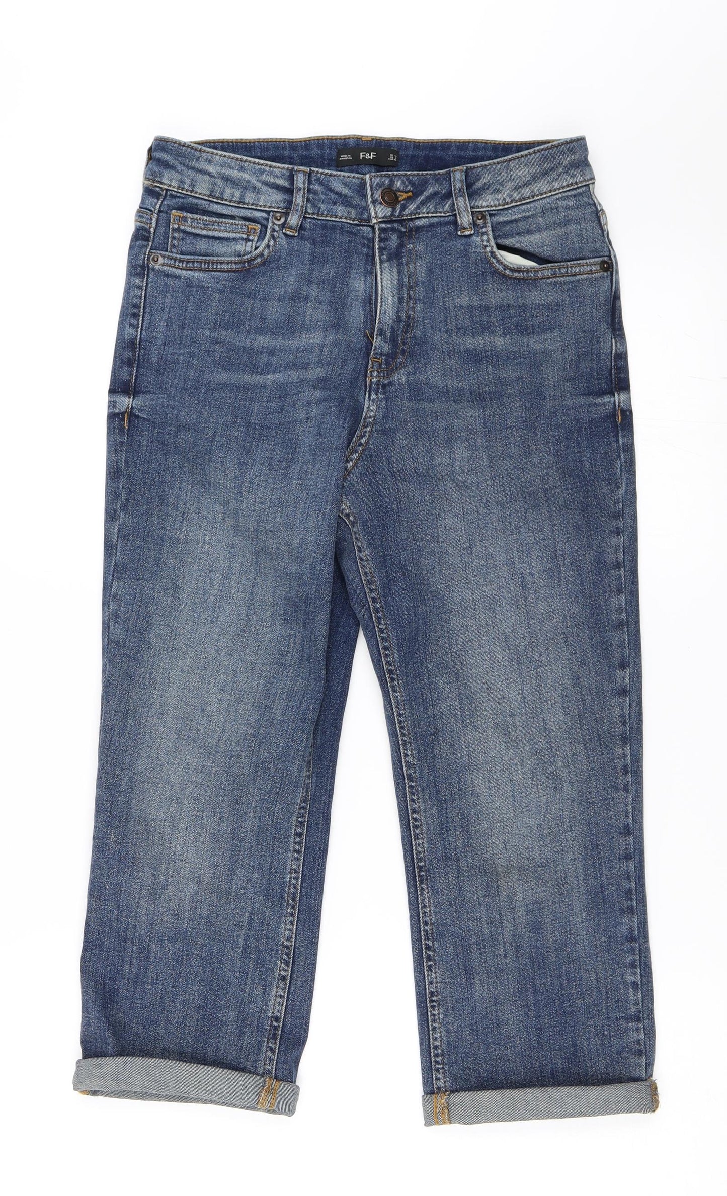 F&F Womens Blue  Denim Cropped Jeans Size 10 L20 in