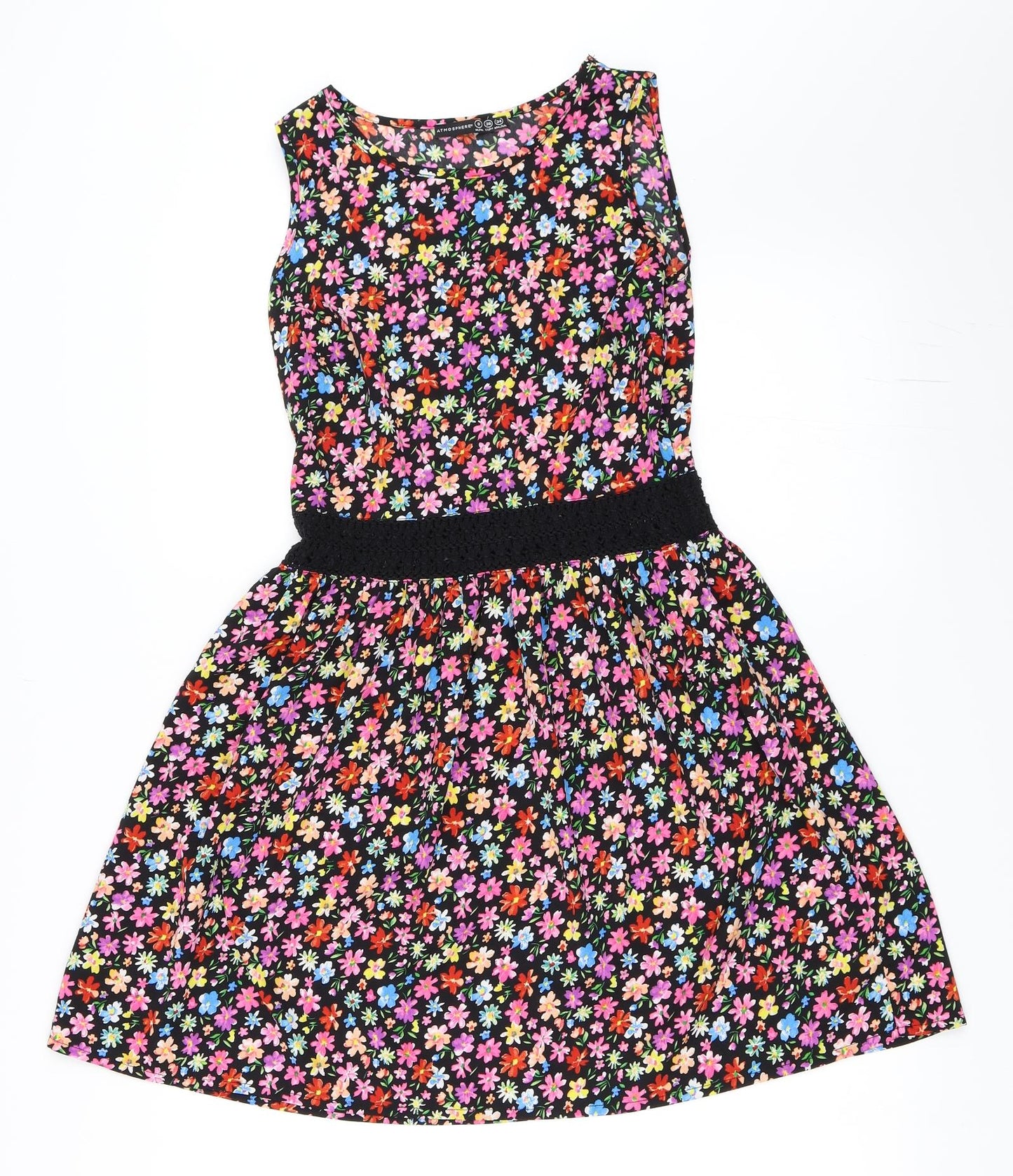 Atmosphere Womens Black Floral  Skater Dress  Size 8