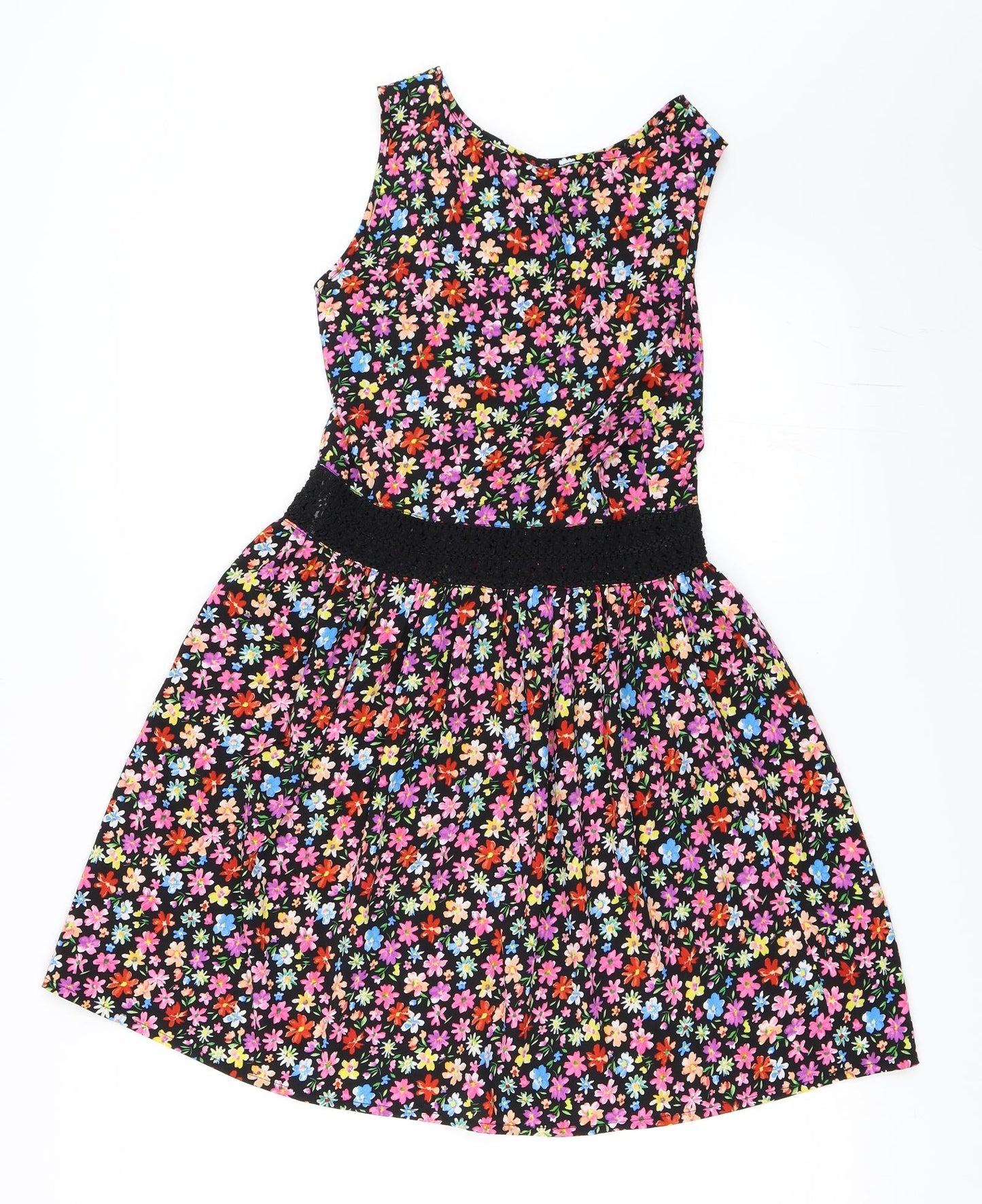 Atmosphere Womens Black Floral  Skater Dress  Size 8