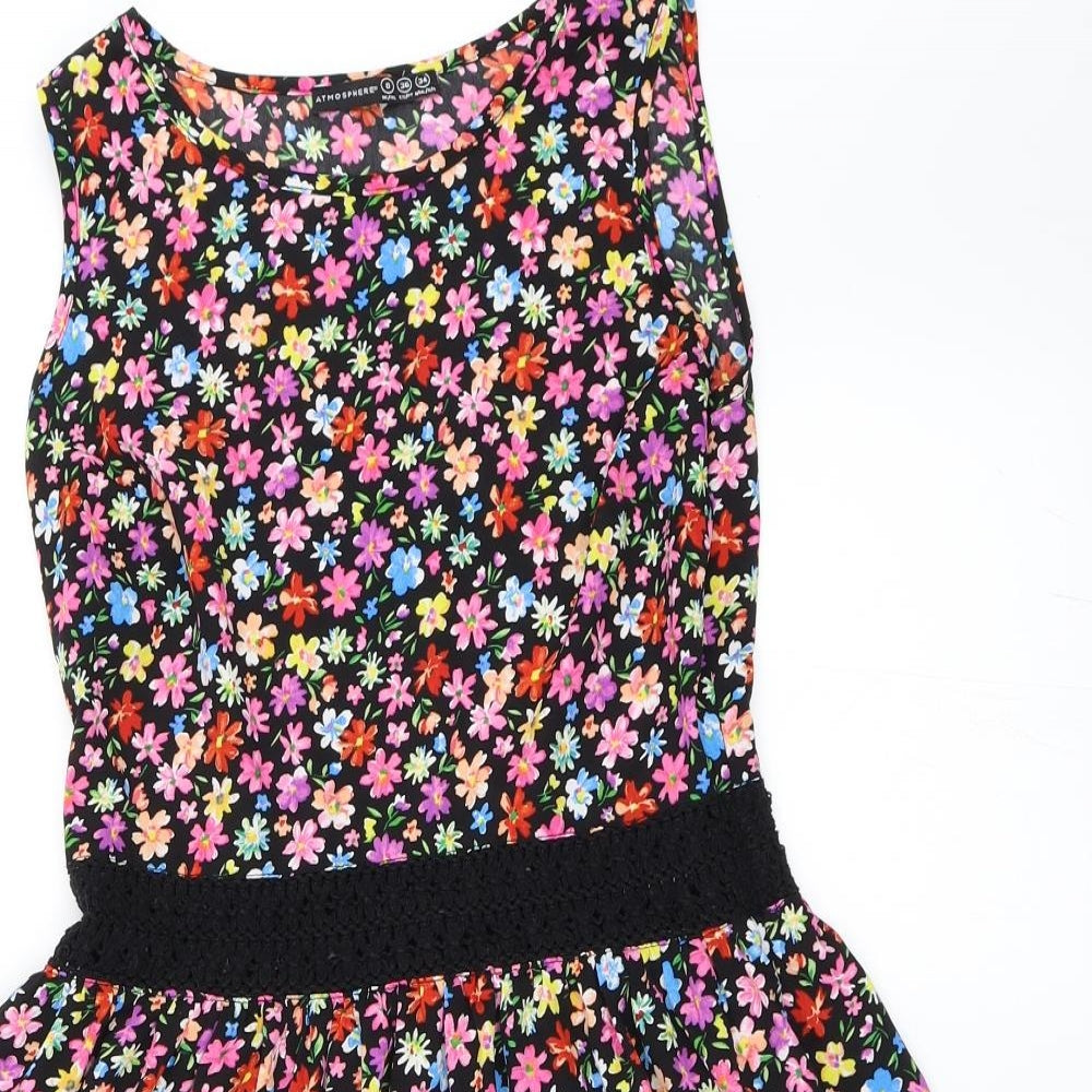 Atmosphere Womens Black Floral  Skater Dress  Size 8