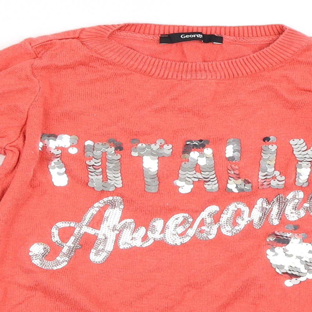 George Girls Orange   Pullover Jumper Size 8-9 Years