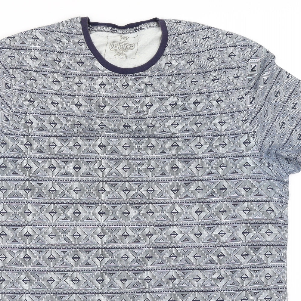 F&F Mens Blue Geometric   T-Shirt Size L