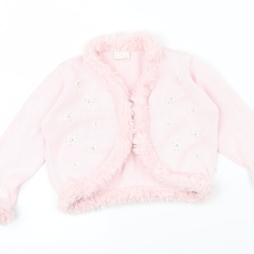 Morris Mouse Girls Pink Colourblock  Cardigan Jumper Size 2 Years  - fluffy trims