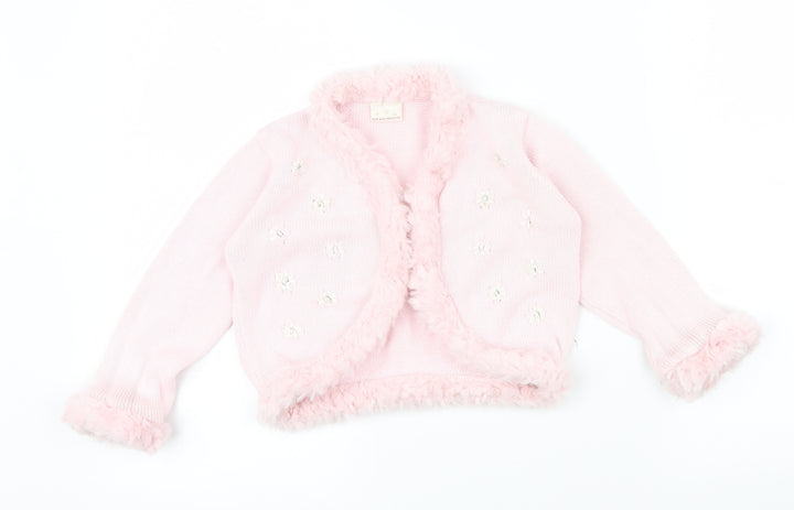 Morris Mouse Girls Pink Colourblock  Cardigan Jumper Size 2 Years  - fluffy trims