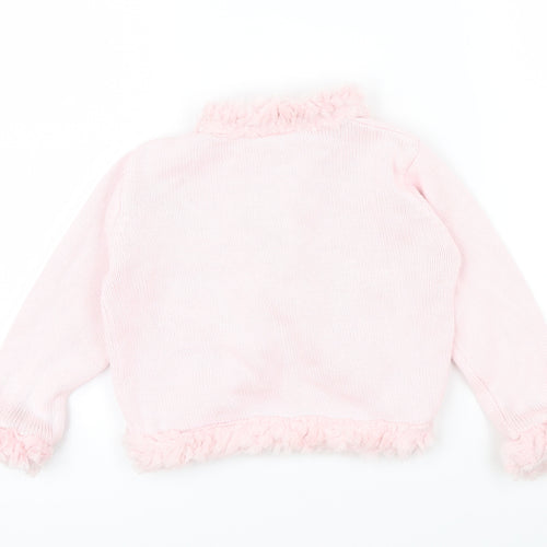 Morris Mouse Girls Pink Colourblock  Cardigan Jumper Size 2 Years  - fluffy trims