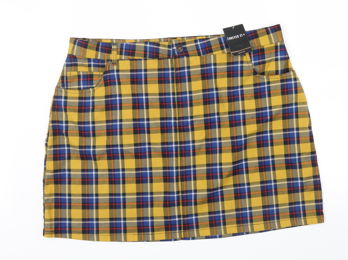 FOREVER 21 Womens Yellow Check  A-Line Skirt Size 24  - pockets