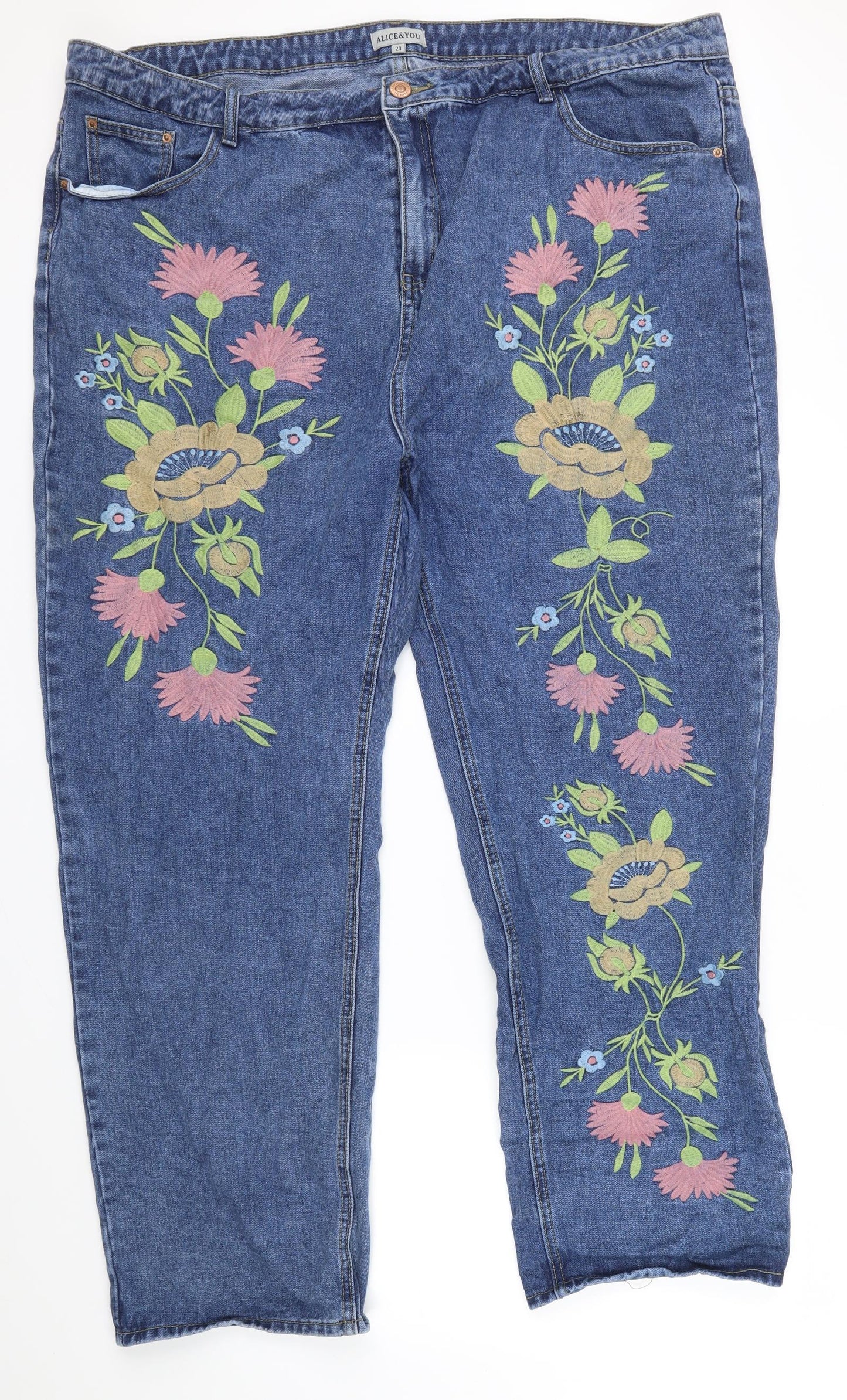 ALICE&YOU Womens Blue Floral  Straight Jeans Size 24 L29 in