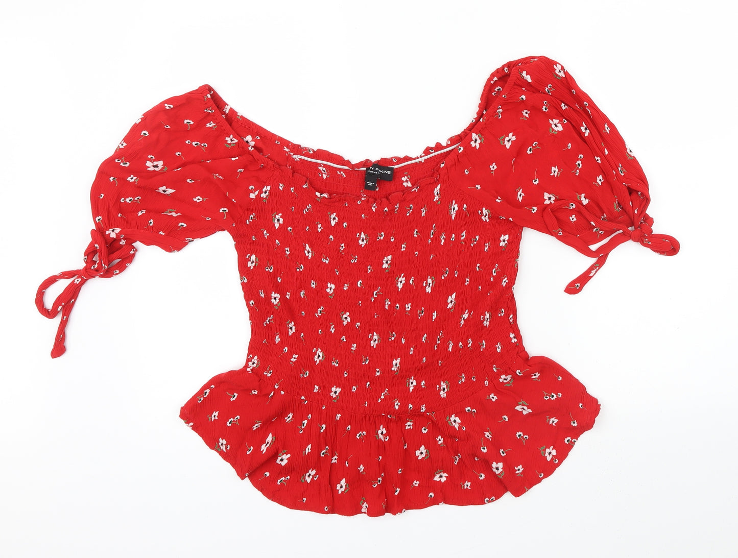 Dorothy Perkins Womens Red Floral  Basic Blouse Size 16  - Frill detail