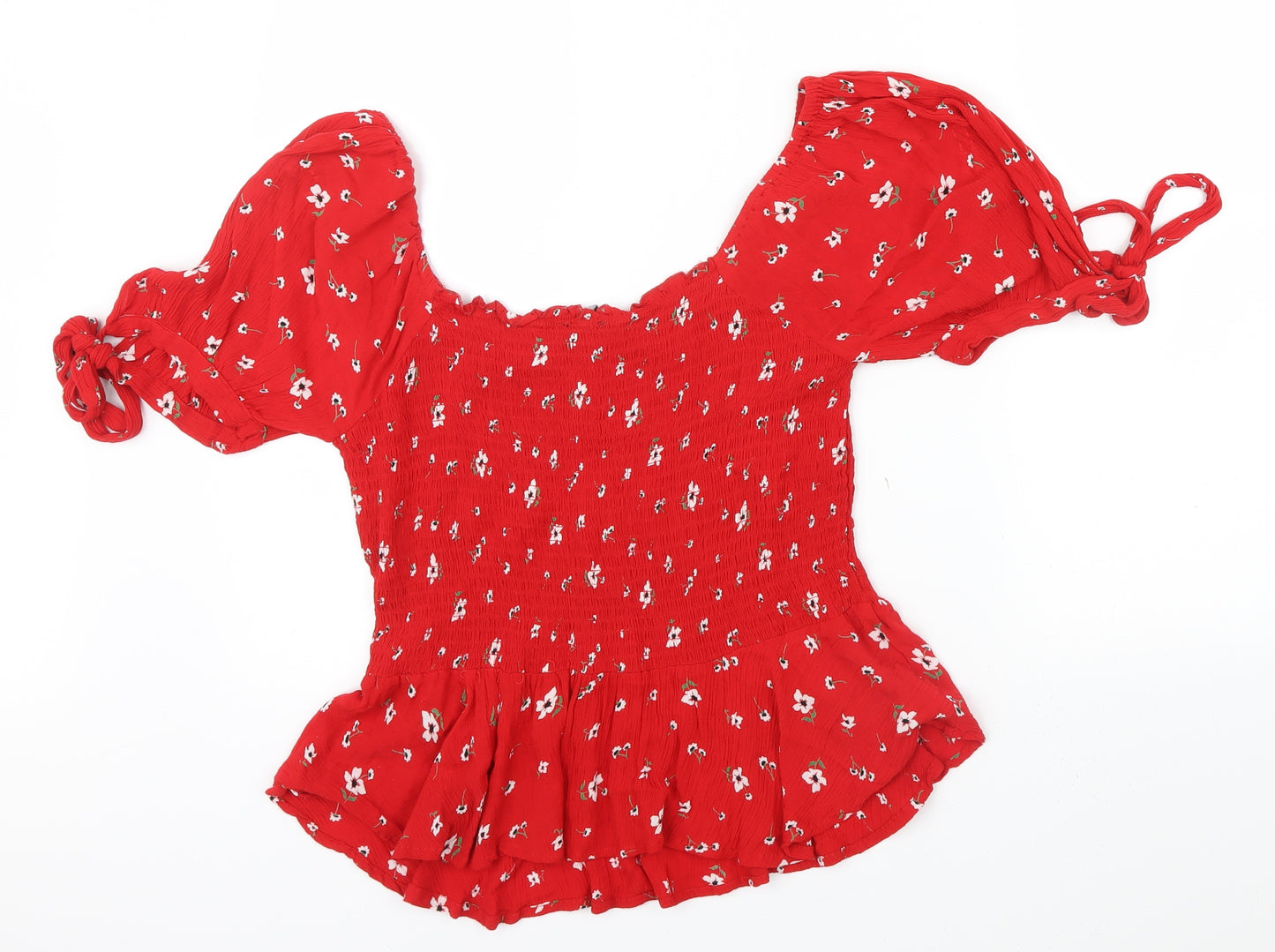 Dorothy Perkins Womens Red Floral  Basic Blouse Size 16  - Frill detail