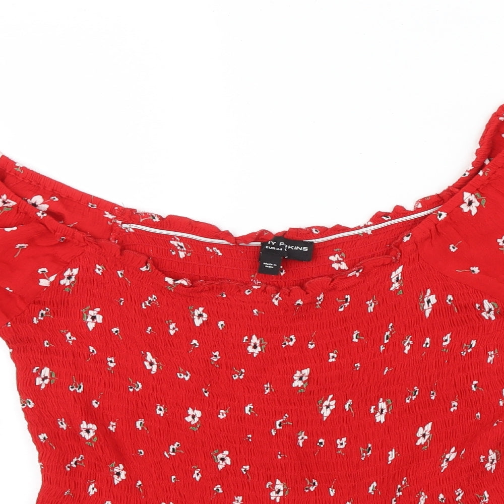 Dorothy Perkins Womens Red Floral  Basic Blouse Size 16  - Frill detail