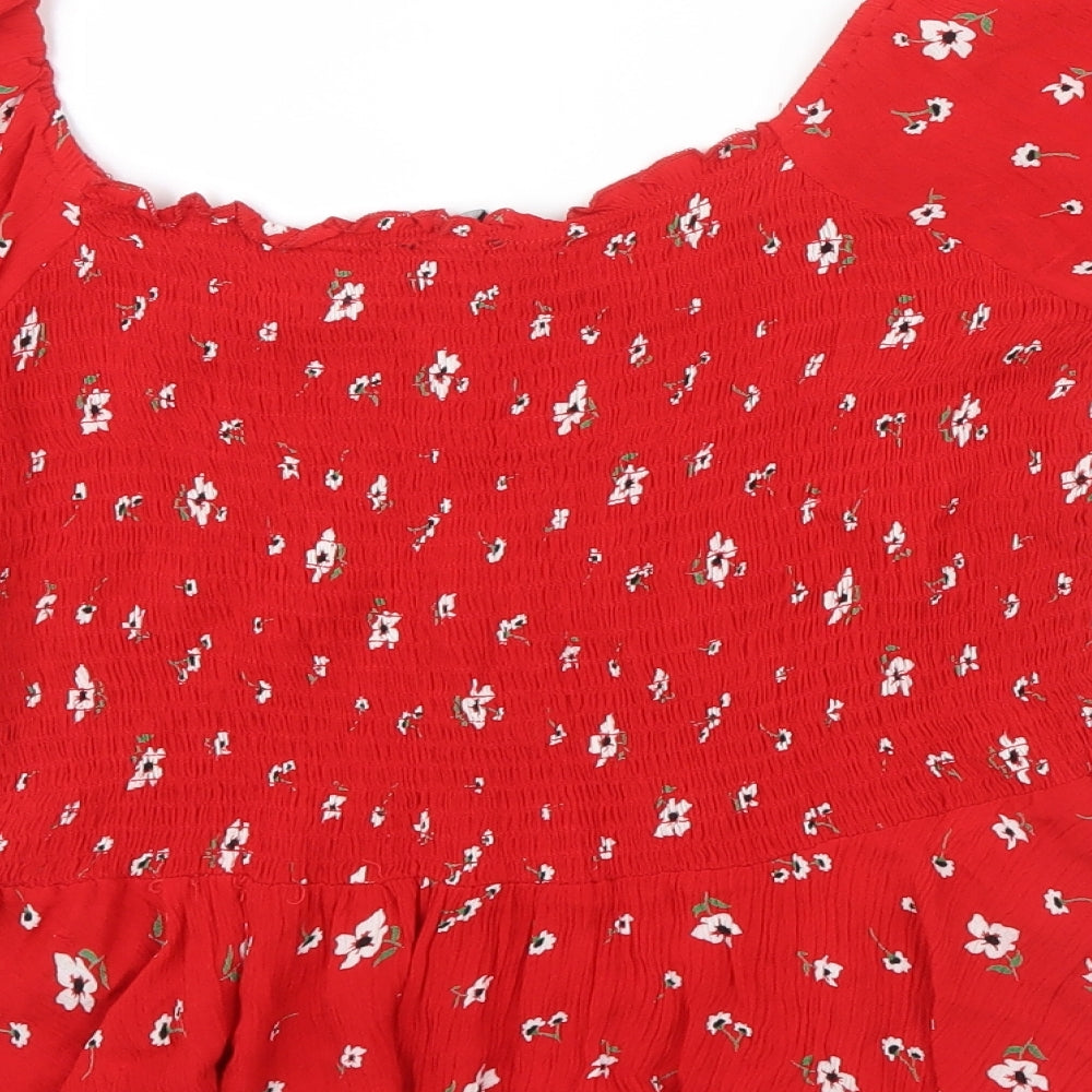 Dorothy Perkins Womens Red Floral  Basic Blouse Size 16  - Frill detail