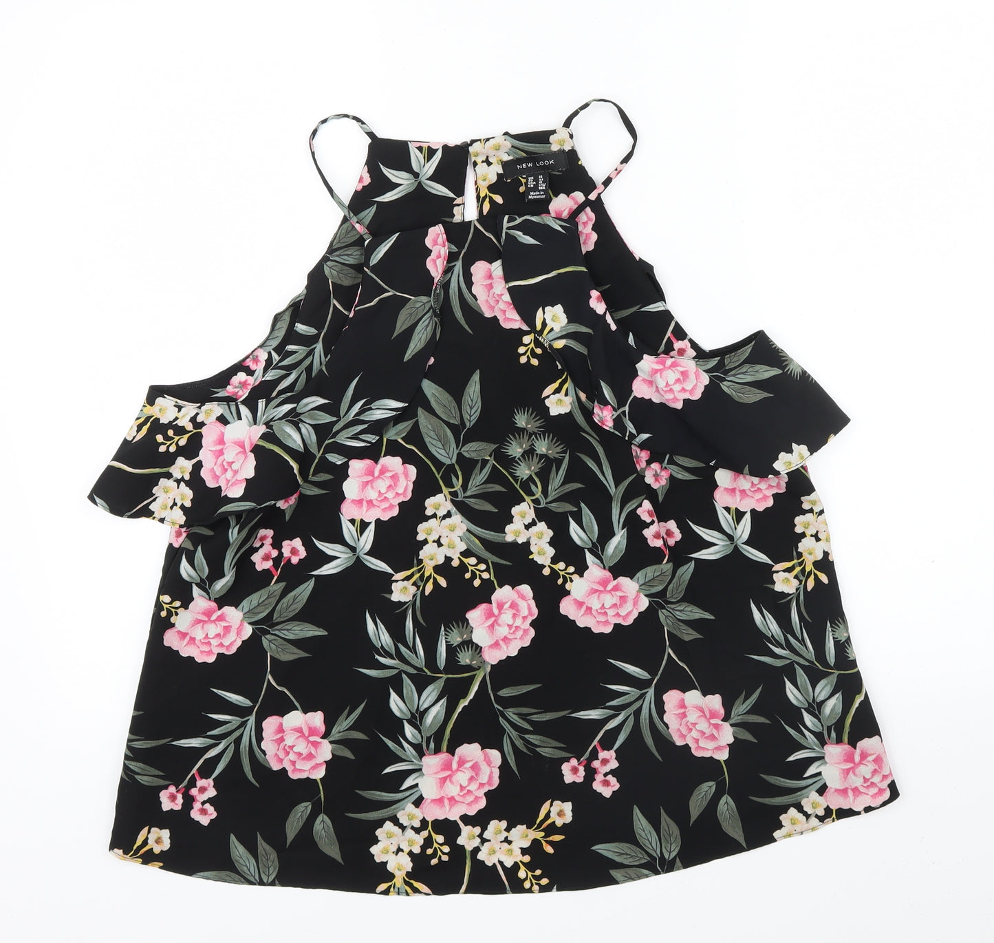 New Look Womens Black Floral  Basic Blouse Size 14  - string straps