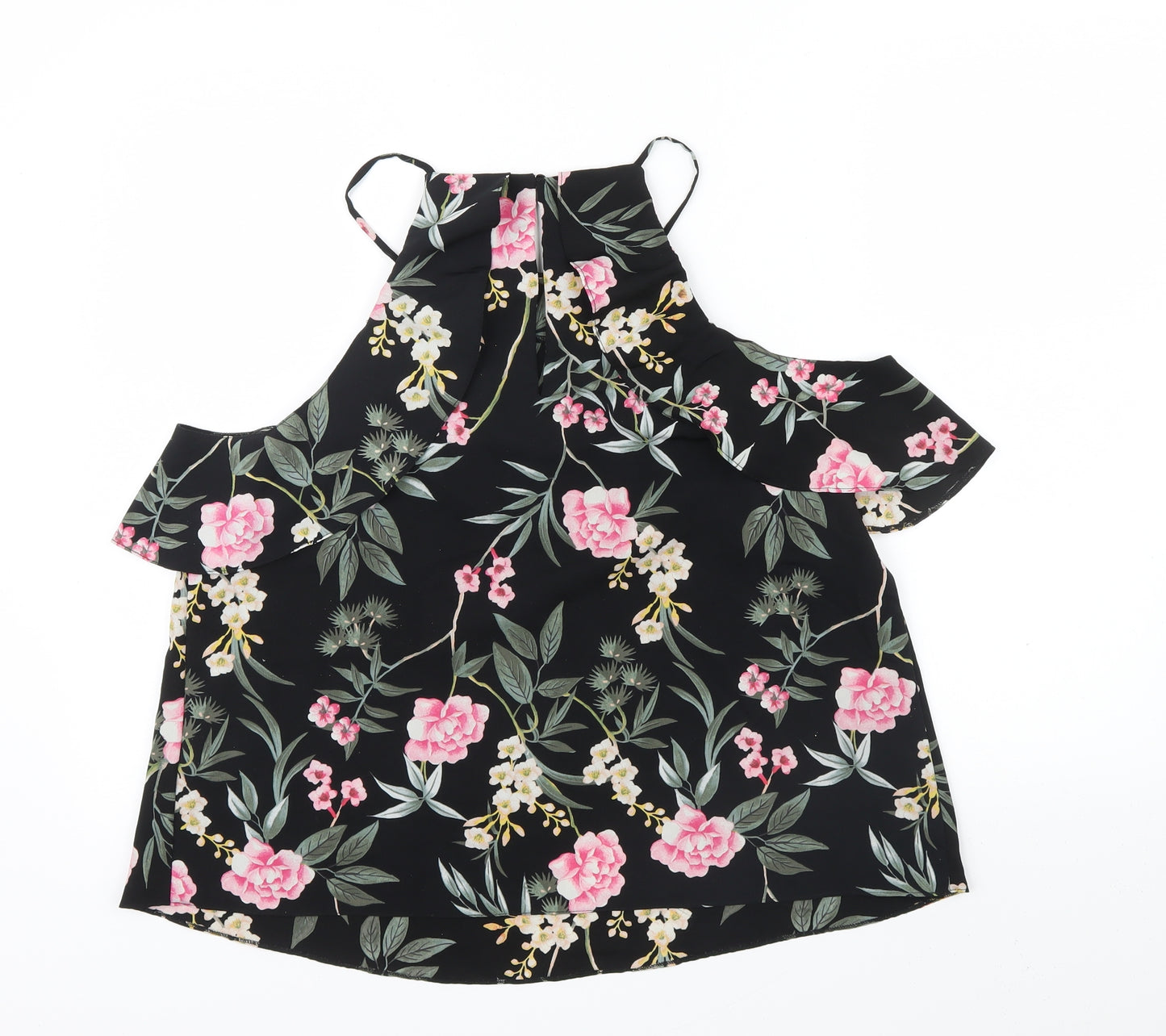 New Look Womens Black Floral  Basic Blouse Size 14  - string straps