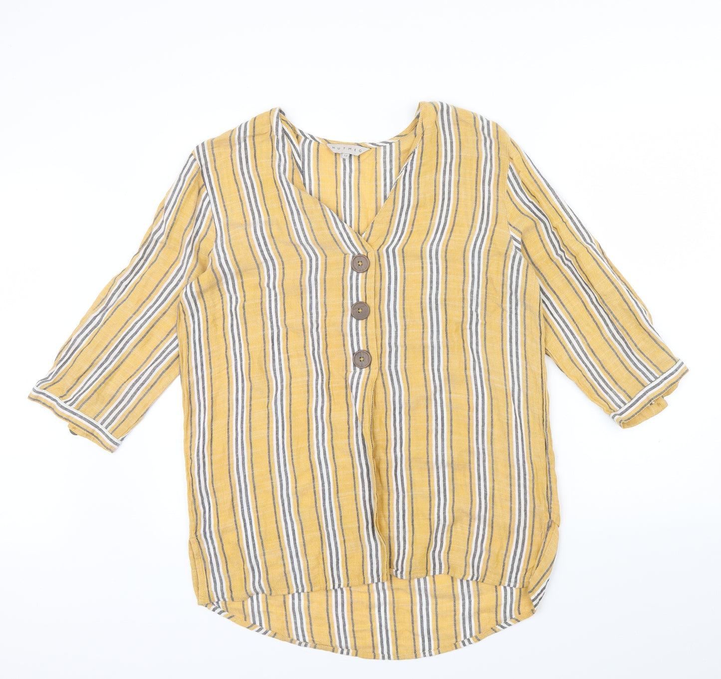 Nutmeg Womens Yellow Striped  Basic Blouse Size 12