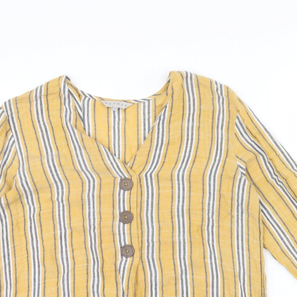 Nutmeg Womens Yellow Striped  Basic Blouse Size 12