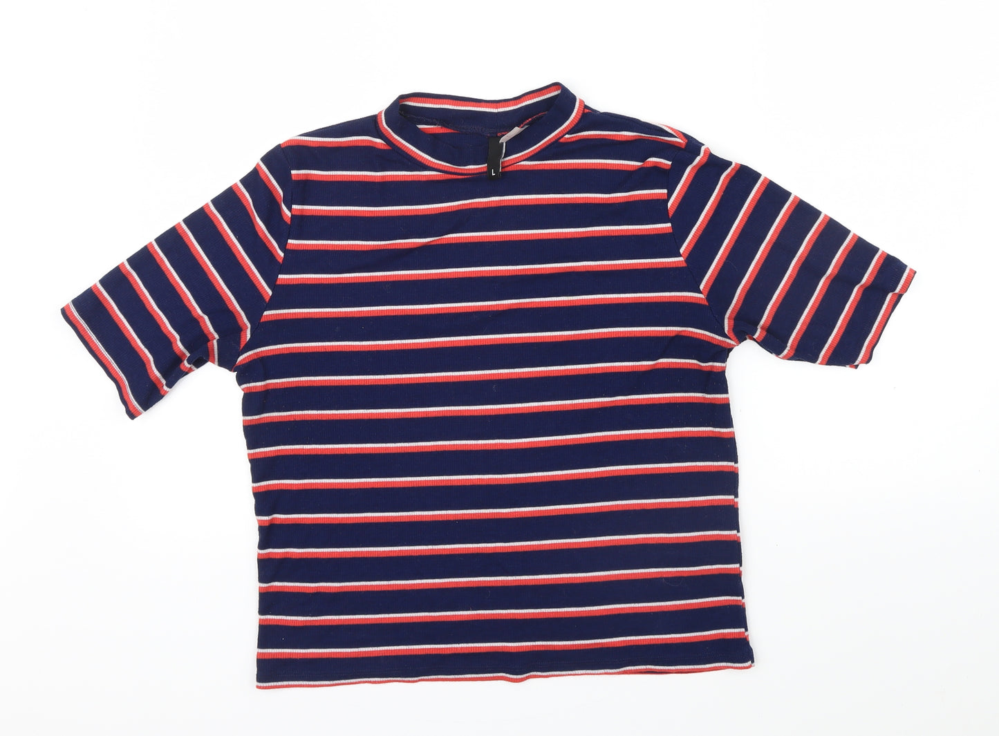 Divided Womens Blue Striped  Basic T-Shirt Size L