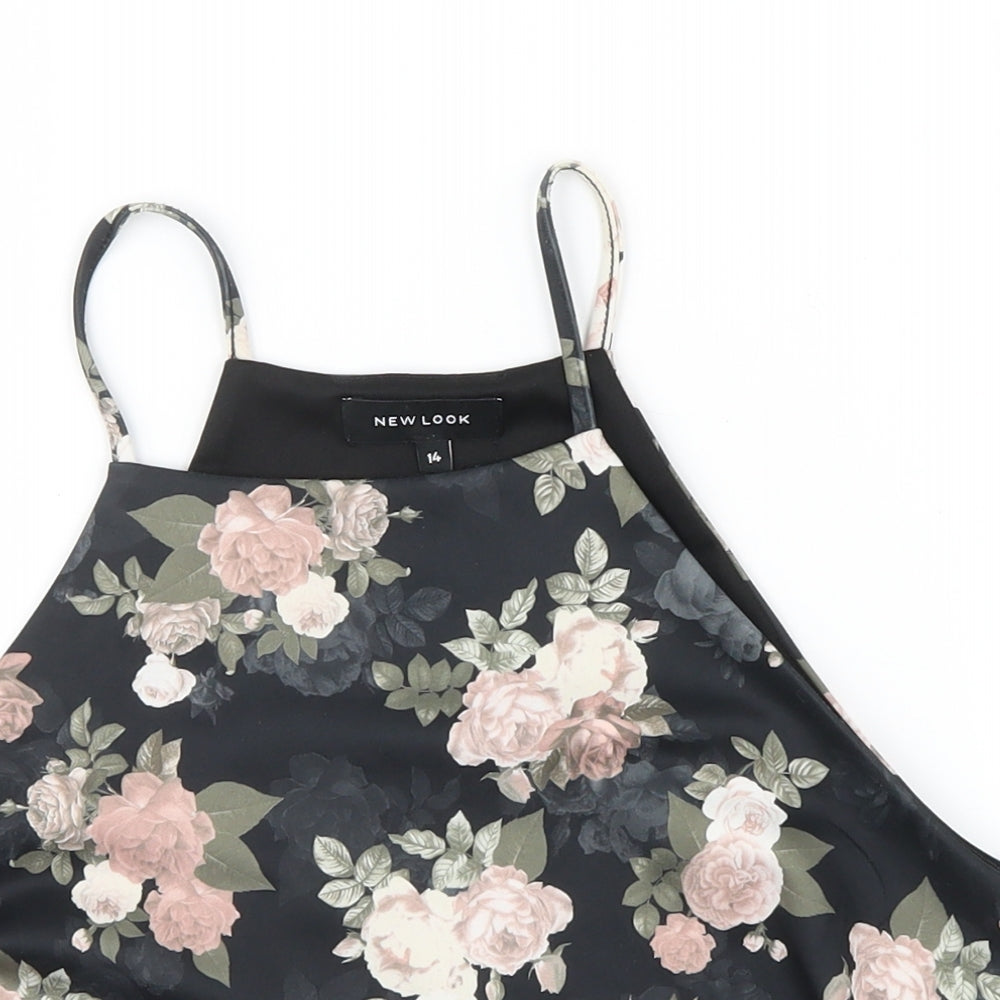 New Look Womens Black Floral  Basic T-Shirt Size 14