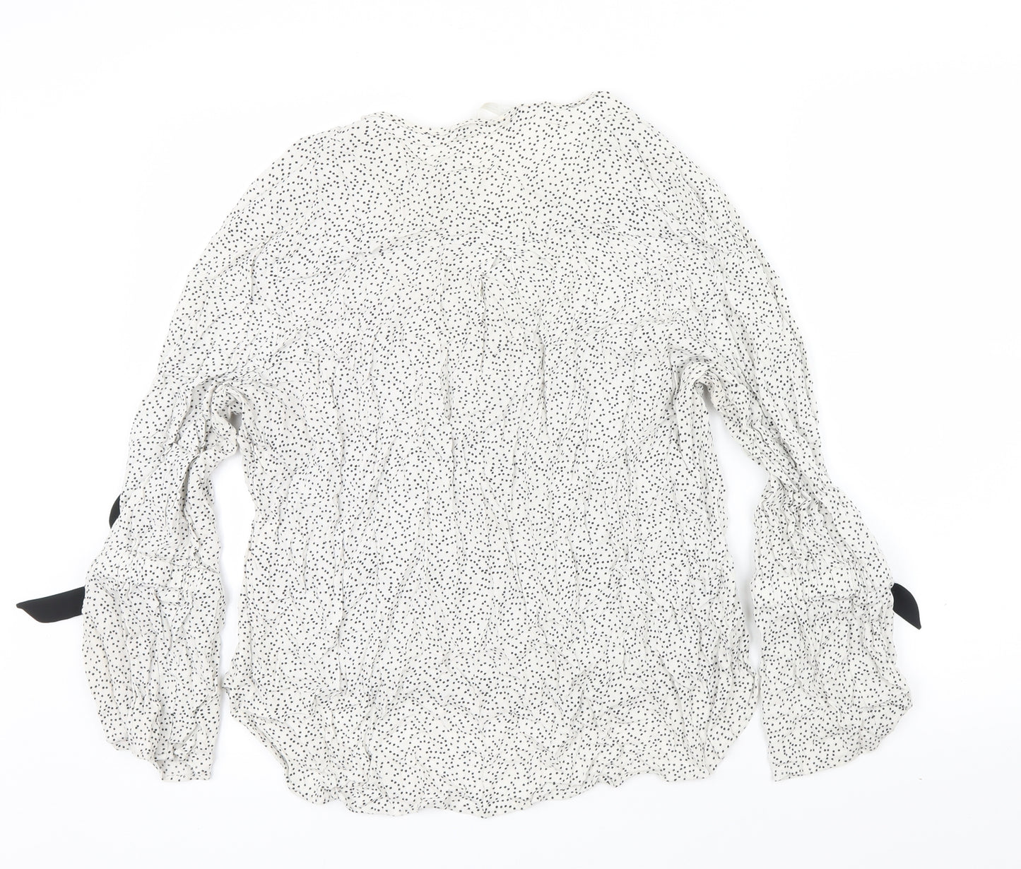 ZARA BASIC Womens Beige Polka Dot  Basic Blouse Size XL  - buttons and bows
