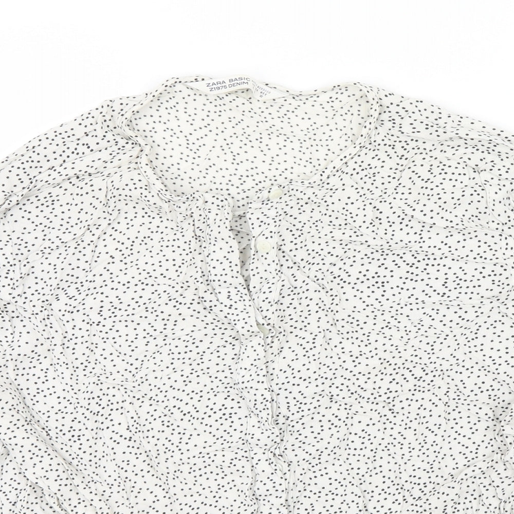 ZARA BASIC Womens Beige Polka Dot  Basic Blouse Size XL  - buttons and bows