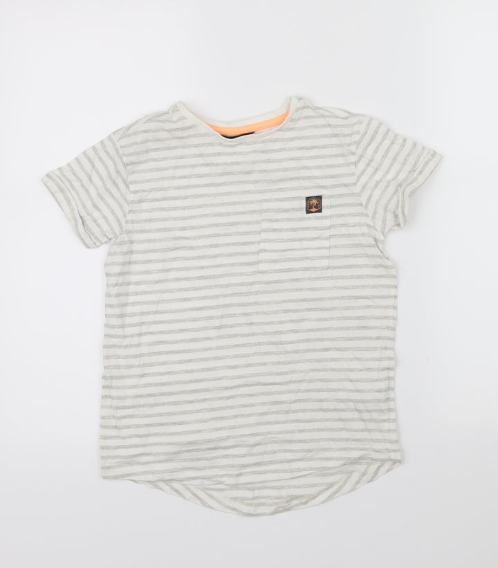 George Boys Beige Striped Basic T-Shirt Size 8-9 Years