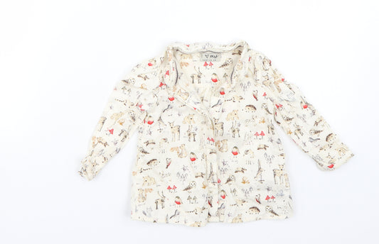 Front view of Next girls’ beige animal print basic button-up, size 9-12, months