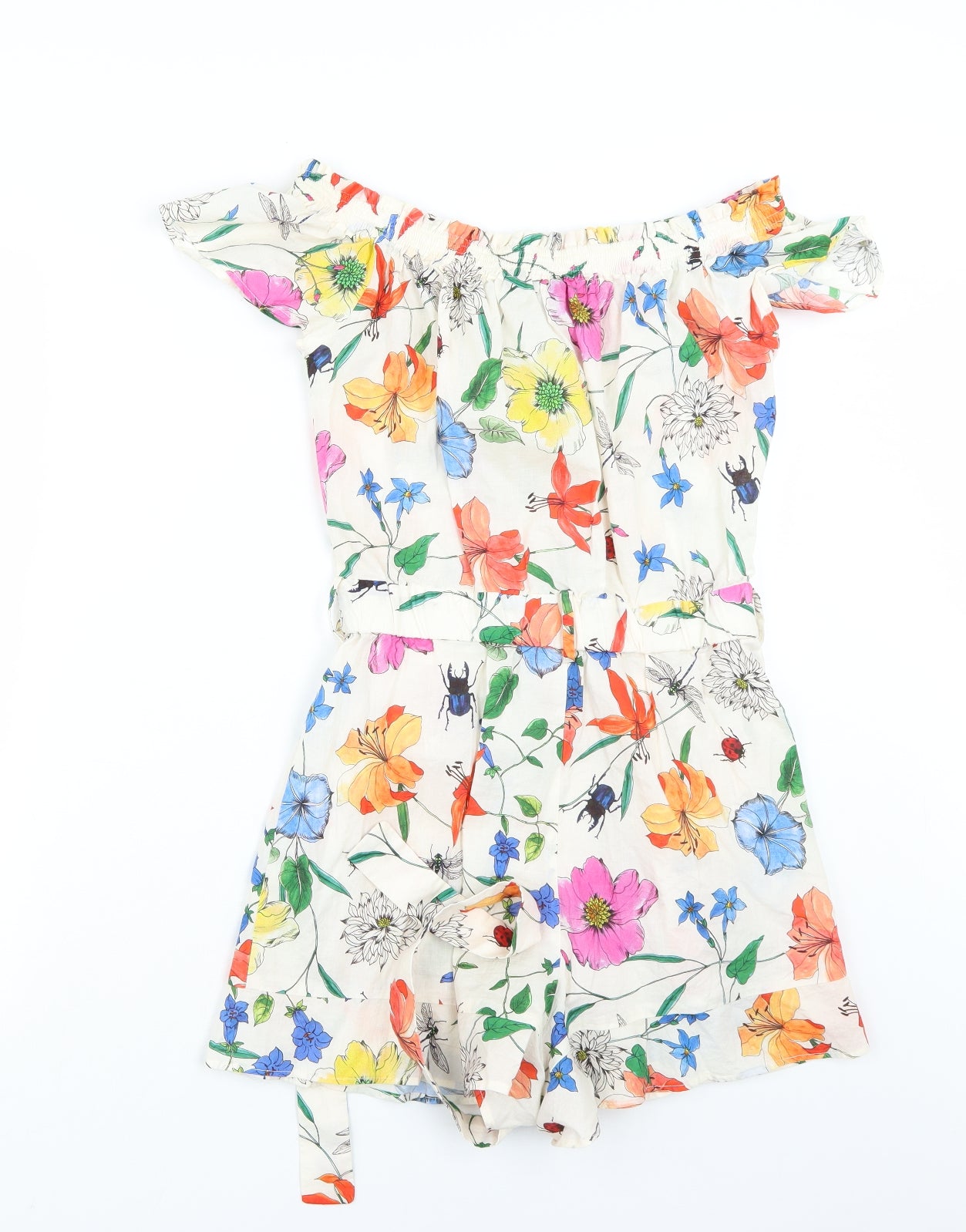 Zara Womens White Floral  Playsuit One-Piece Size XS