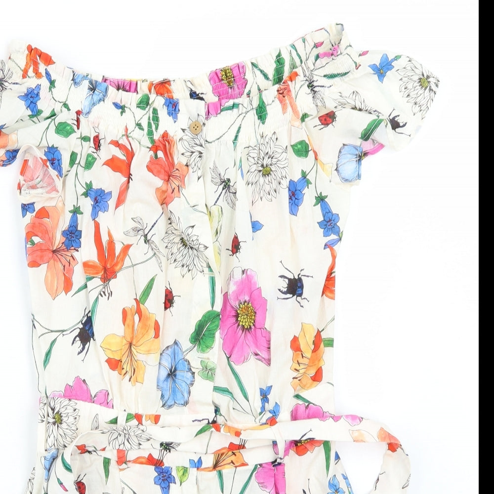 Zara Womens White Floral  Playsuit One-Piece Size XS