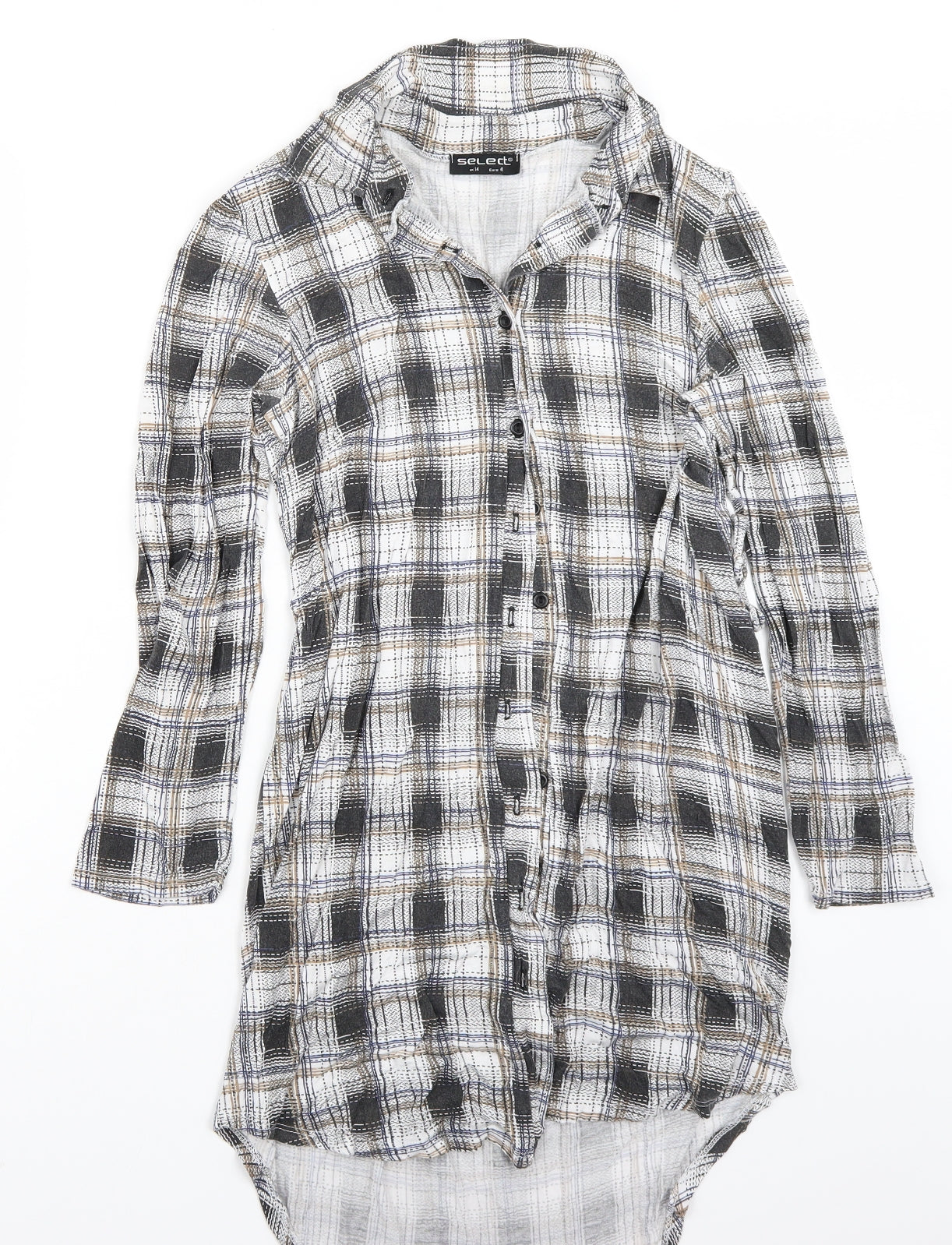 Select Womens Grey Check  Basic Button-Up Size 14