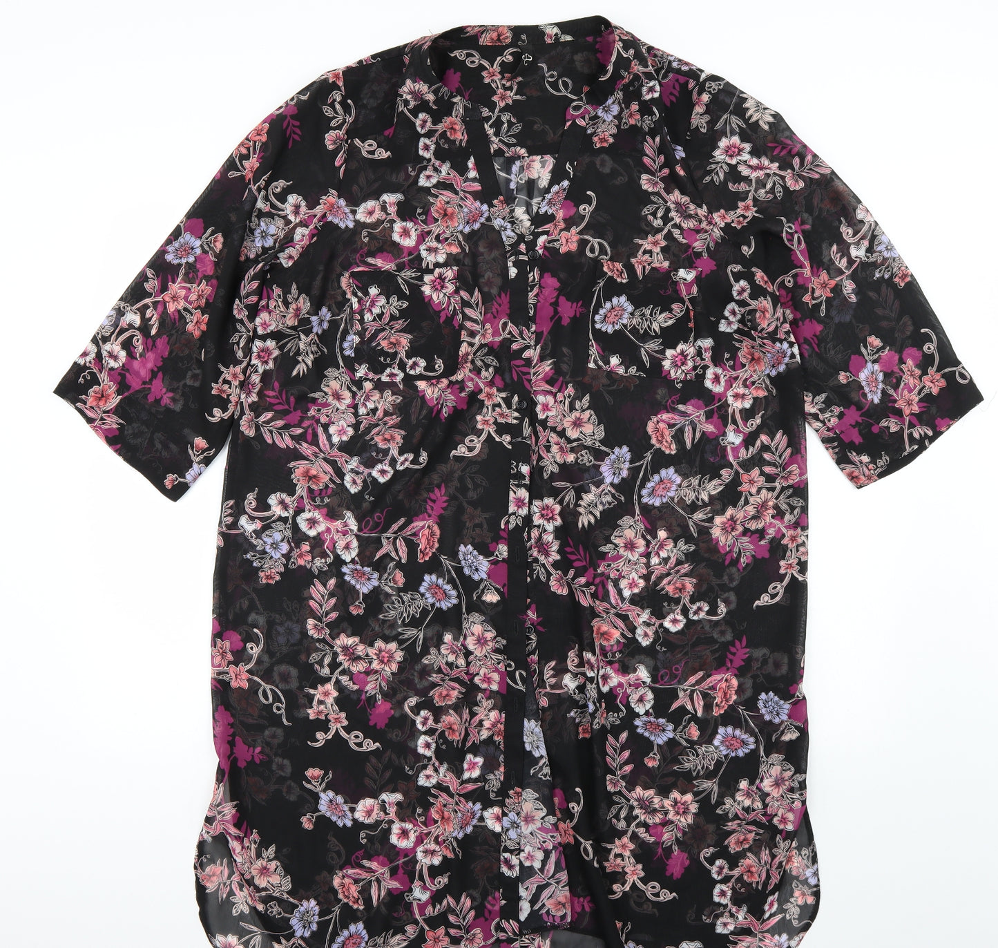 Yours Womens Black Floral  Basic Button-Up Size 18