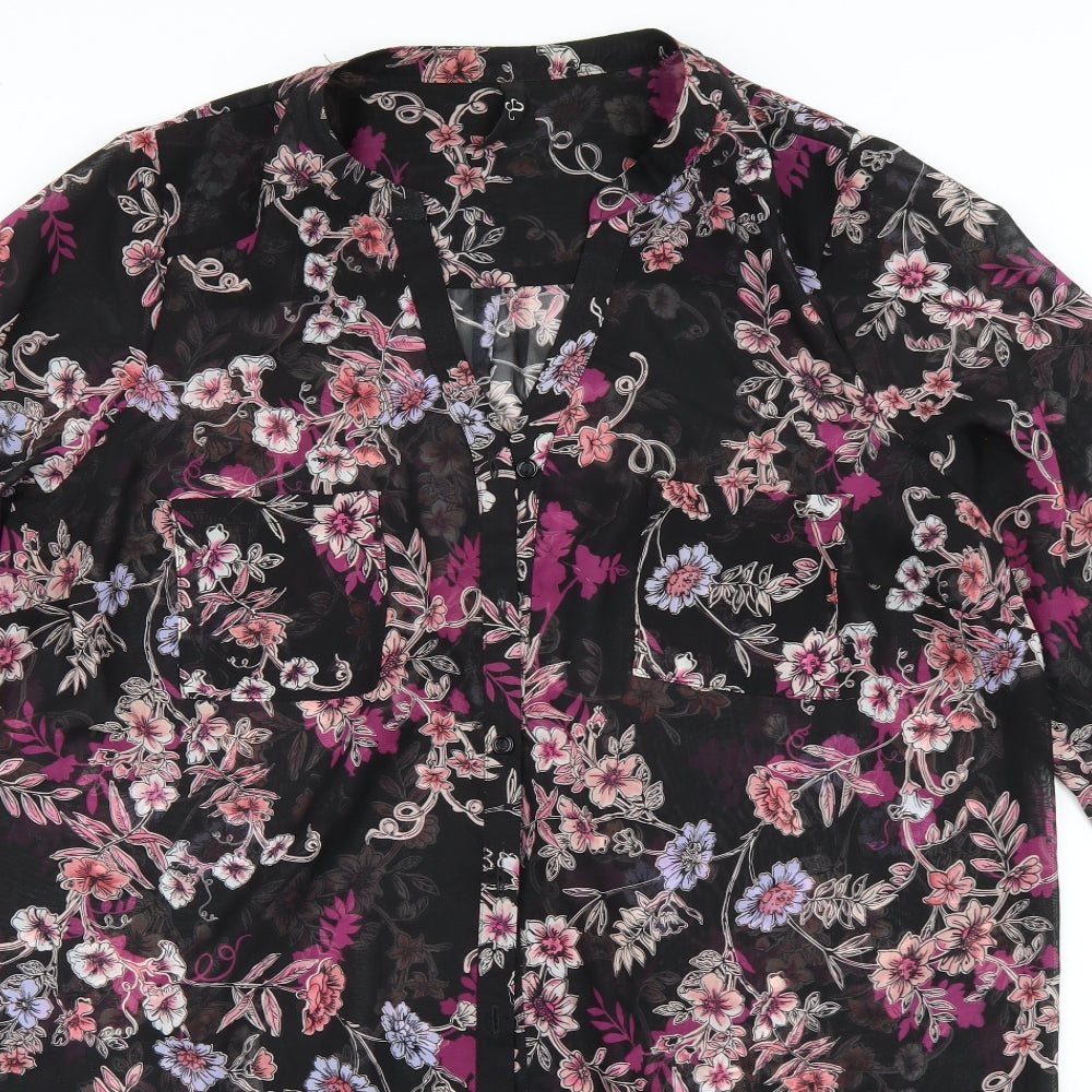 Yours Womens Black Floral  Basic Button-Up Size 18