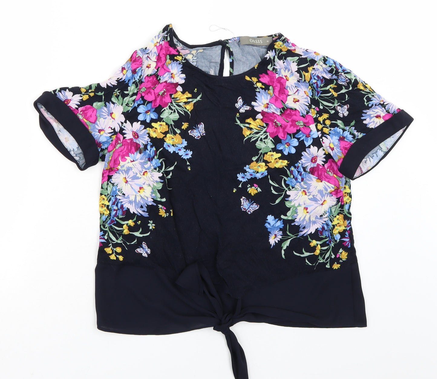 Oasis Womens Blue Floral  Basic T-Shirt Size 10